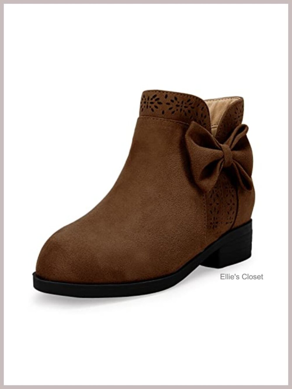 Girls Faux Suede Ankle Boots Bow Knot Side Zipper Low Heel